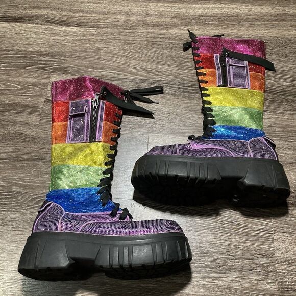 Dolls Kill Shoes - Dolls Kill Club Rainbow Glitter Boots Womens 11